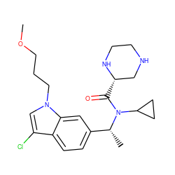 COCCCn1cc(Cl)c2ccc([C@@H](C)N(C(=O)[C@H]3CNCCN3)C3CC3)cc21 ZINC000203692568