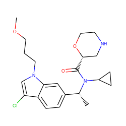 COCCCn1cc(Cl)c2ccc([C@@H](C)N(C(=O)[C@H]3CNCCO3)C3CC3)cc21 ZINC000203694280