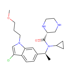 COCCCn1cc(Cl)c2ccc([C@H](C)N(C(=O)[C@H]3CNCCN3)C3CC3)cc21 ZINC000204335696