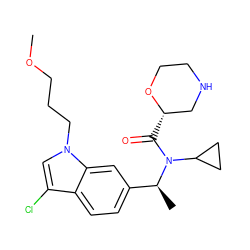 COCCCn1cc(Cl)c2ccc([C@H](C)N(C(=O)[C@H]3CNCCO3)C3CC3)cc21 ZINC000204300019