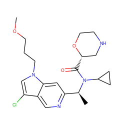 COCCCn1cc(Cl)c2cnc([C@H](C)N(C(=O)[C@H]3CNCCO3)C3CC3)cc21 ZINC000204352933