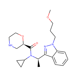 COCCCn1nc([C@@H](C)N(C(=O)[C@H]2CNCCO2)C2CC2)c2ccccc21 ZINC001772581304