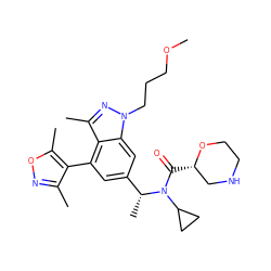 COCCCn1nc(C)c2c(-c3c(C)noc3C)cc([C@@H](C)N(C(=O)[C@H]3CNCCO3)C3CC3)cc21 ZINC000204311239