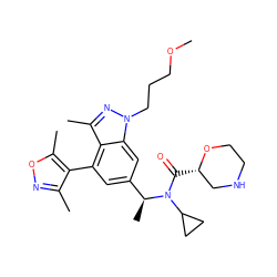 COCCCn1nc(C)c2c(-c3c(C)noc3C)cc([C@H](C)N(C(=O)[C@H]3CNCCO3)C3CC3)cc21 ZINC000216003586