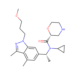 COCCCn1nc(C)c2c(C)cc([C@@H](C)N(C(=O)[C@H]3CNCCO3)C3CC3)cc21 ZINC000203696024