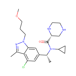 COCCCn1nc(C)c2c(Cl)cc([C@@H](C)N(C(=O)[C@H]3CNCCN3)C3CC3)cc21 ZINC000220203702