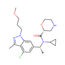 COCCCn1nc(C)c2c(Cl)cc([C@@H](C)N(C(=O)[C@H]3CNCCO3)C3CC3)cc21 ZINC000203692591