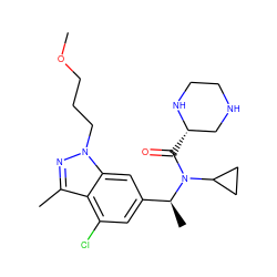 COCCCn1nc(C)c2c(Cl)cc([C@H](C)N(C(=O)[C@H]3CNCCN3)C3CC3)cc21 ZINC000220203778