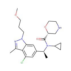 COCCCn1nc(C)c2c(Cl)cc([C@H](C)N(C(=O)[C@H]3CNCCO3)C3CC3)cc21 ZINC000203692596