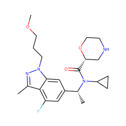 COCCCn1nc(C)c2c(F)cc([C@@H](C)N(C(=O)[C@H]3CNCCO3)C3CC3)cc21 ZINC000216045702