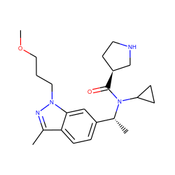 COCCCn1nc(C)c2ccc([C@@H](C)N(C(=O)[C@H]3CCNC3)C3CC3)cc21 ZINC001772573301