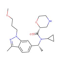 COCCCn1nc(C)c2ccc([C@@H](C)N(C(=O)[C@H]3CNCCO3)C3CC3)cc21 ZINC000203692581