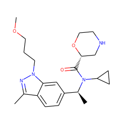 COCCCn1nc(C)c2ccc([C@H](C)N(C(=O)[C@H]3CNCCO3)C3CC3)cc21 ZINC000204352554