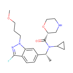COCCCn1nc(F)c2ccc([C@@H](C)N(C(=O)[C@H]3CNCCO3)C3CC3)cc21 ZINC000204352900