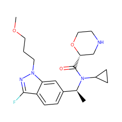 COCCCn1nc(F)c2ccc([C@H](C)N(C(=O)[C@H]3CNCCO3)C3CC3)cc21 ZINC000216067881