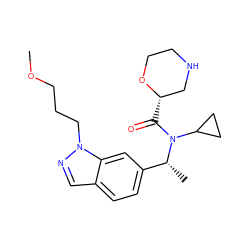 COCCCn1ncc2ccc([C@@H](C)N(C(=O)[C@H]3CNCCO3)C3CC3)cc21 ZINC000216034177