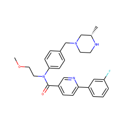 COCCN(C(=O)c1ccc(-c2cccc(F)c2)nc1)c1ccc(CN2CCN[C@@H](C)C2)cc1 ZINC000095598473