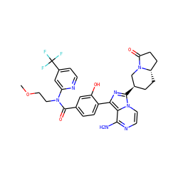 COCCN(C(=O)c1ccc(-c2nc([C@@H]3CC[C@H]4CCC(=O)N4C3)n3ccnc(N)c23)c(O)c1)c1cc(C(F)(F)F)ccn1 ZINC000145658248