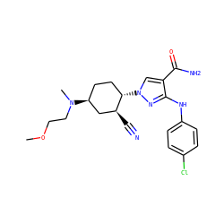 COCCN(C)[C@H]1CC[C@H](n2cc(C(N)=O)c(Nc3ccc(Cl)cc3)n2)[C@@H](C#N)C1 ZINC000222981312