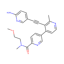 COCCN(C)C(=O)c1ccc(-c2ccnc(C)c2C#Cc2ccc(N)nc2)cn1 ZINC000202384322