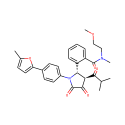COCCN(C)C(=O)c1ccccc1[C@@H]1[C@@H](C(=O)C(C)C)C(=O)C(=O)N1c1ccc(-c2ccc(C)o2)cc1 ZINC000169696731
