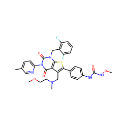 COCCN(C)Cc1c(-c2ccc(NC(=O)NOC)cc2)sc2c1c(=O)n(-c1ccc(C)cn1)c(=O)n2Cc1c(F)cccc1F ZINC000072108748