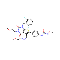 COCCN(C)Cc1c(-c2ccc(NC(=O)NOC)cc2)sc2c1c(=O)n(CCOC)c(=O)n2Cc1c(F)cccc1F ZINC000072109383