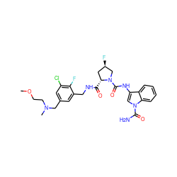 COCCN(C)Cc1cc(Cl)c(F)c(CNC(=O)[C@@H]2C[C@@H](F)CN2C(=O)Nc2cn(C(N)=O)c3ccccc23)c1 ZINC000200836249