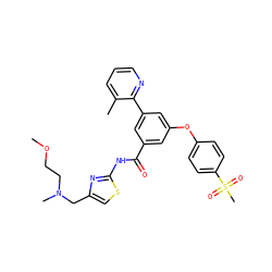COCCN(C)Cc1csc(NC(=O)c2cc(Oc3ccc(S(C)(=O)=O)cc3)cc(-c3ncccc3C)c2)n1 ZINC000169306750