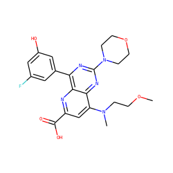COCCN(C)c1cc(C(=O)O)nc2c(-c3cc(O)cc(F)c3)nc(N3CCOCC3)nc12 ZINC000143024343