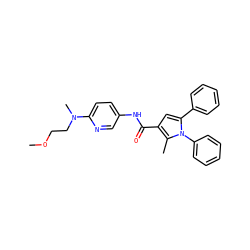 COCCN(C)c1ccc(NC(=O)c2cc(-c3ccccc3)n(-c3ccccc3)c2C)cn1 ZINC000096286530