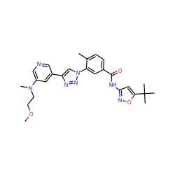 COCCN(C)c1cncc(-c2cn(-c3cc(C(=O)Nc4cc(C(C)(C)C)on4)ccc3C)nn2)c1 ZINC000224260837