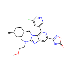 COCCN(C)c1nc2cc(-c3noc(=O)[nH]3)nc(-c3cncc(Cl)c3)c2n1C[C@H]1CC[C@H](C)CC1 ZINC000261184013