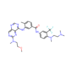 COCCN(C)c1ncc2ncnc(Nc3cc(C(=O)Nc4ccc(N(C)CCN(C)C)c(C(F)(F)F)c4)ccc3C)c2n1 ZINC000148145594