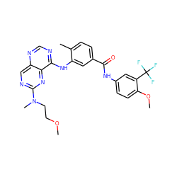 COCCN(C)c1ncc2ncnc(Nc3cc(C(=O)Nc4ccc(OC)c(C(F)(F)F)c4)ccc3C)c2n1 ZINC000148311446