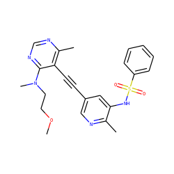 COCCN(C)c1ncnc(C)c1C#Cc1cnc(C)c(NS(=O)(=O)c2ccccc2)c1 ZINC000149142529