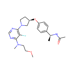 COCCN(C)c1ncnc(N2CC[C@@H](Oc3ccc([C@H](C)NC(C)=O)cc3)C2)c1F ZINC000261167370