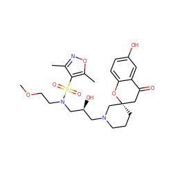 COCCN(C[C@@H](O)CN1CCC[C@]2(CC(=O)c3cc(O)ccc3O2)C1)S(=O)(=O)c1c(C)noc1C ZINC000071316732