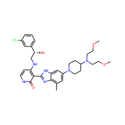 COCCN(CCOC)C1CCN(c2cc(C)c3nc(-c4c(NC[C@@H](O)c5cccc(Cl)c5)cc[nH]c4=O)[nH]c3c2)CC1 ZINC000044359270