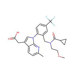 COCCN(Cc1cc(C(F)(F)F)ccc1-n1cc(CC(=O)O)c2ccc(C)nc21)C(=O)C1CC1 ZINC000299838267