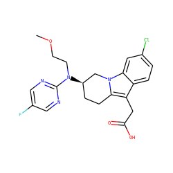 COCCN(c1ncc(F)cn1)[C@@H]1CCc2c(CC(=O)O)c3ccc(Cl)cc3n2C1 ZINC000203539275