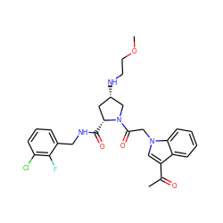 COCCN[C@H]1C[C@@H](C(=O)NCc2cccc(Cl)c2F)N(C(=O)Cn2cc(C(C)=O)c3ccccc32)C1 ZINC000148184420
