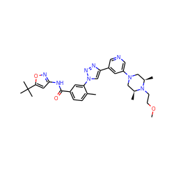 COCCN1[C@@H](C)CN(c2cncc(-c3cn(-c4cc(C(=O)Nc5cc(C(C)(C)C)on5)ccc4C)nn3)c2)C[C@H]1C ZINC000199373378