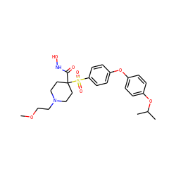 COCCN1CCC(C(=O)NO)(S(=O)(=O)c2ccc(Oc3ccc(OC(C)C)cc3)cc2)CC1 ZINC000072109127
