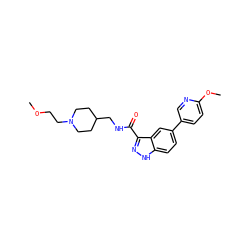 COCCN1CCC(CNC(=O)c2n[nH]c3ccc(-c4ccc(OC)nc4)cc23)CC1 ZINC000221886401