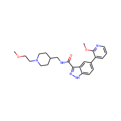 COCCN1CCC(CNC(=O)c2n[nH]c3ccc(-c4cccnc4OC)cc23)CC1 ZINC000205786021