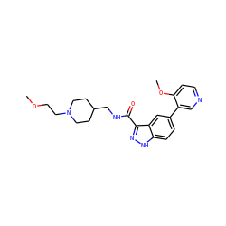 COCCN1CCC(CNC(=O)c2n[nH]c3ccc(-c4cnccc4OC)cc23)CC1 ZINC000221887363