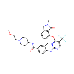 COCCN1CCC(NC(=O)c2ccc(Nc3ncc(C(F)(F)F)c(Oc4cccc5c4C(=O)N(C)C5)n3)c(C)c2)CC1 ZINC000146069403