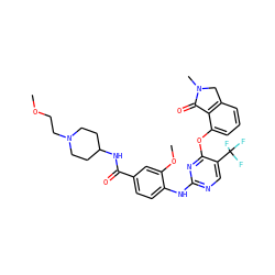 COCCN1CCC(NC(=O)c2ccc(Nc3ncc(C(F)(F)F)c(Oc4cccc5c4C(=O)N(C)C5)n3)c(OC)c2)CC1 ZINC000146071550