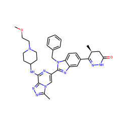 COCCN1CCC(Nc2nc(-c3nc4cc(C5=NNC(=O)C[C@@H]5C)ccc4n3Cc3ccccc3)cn3c(C)nnc23)CC1 ZINC000220755525